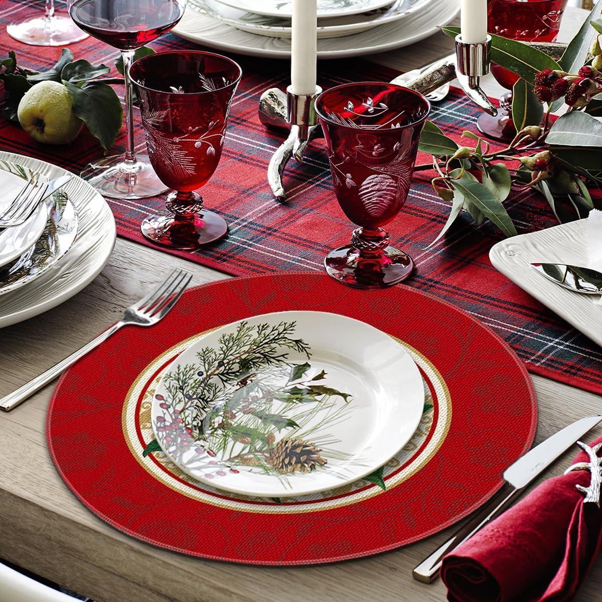 imageArtoid Mode Watercolor Poinsettia Red Christmas Round Placemats Set of 4 15 Inch Winter Xmas Holiday Round Table Mats for Dining DecorationRed