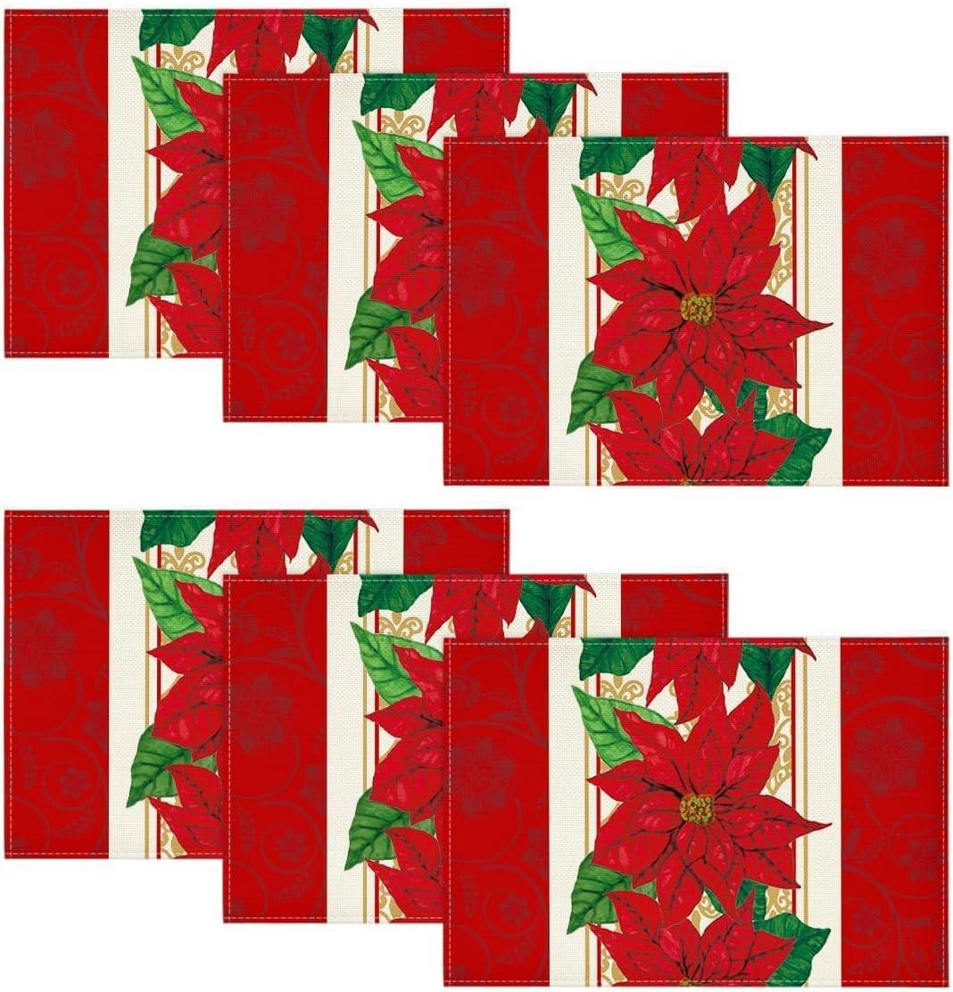 imageArtoid Mode Watercolor Poinsettia Red Christmas Round Placemats Set of 4 15 Inch Winter Xmas Holiday Round Table Mats for Dining DecorationRed