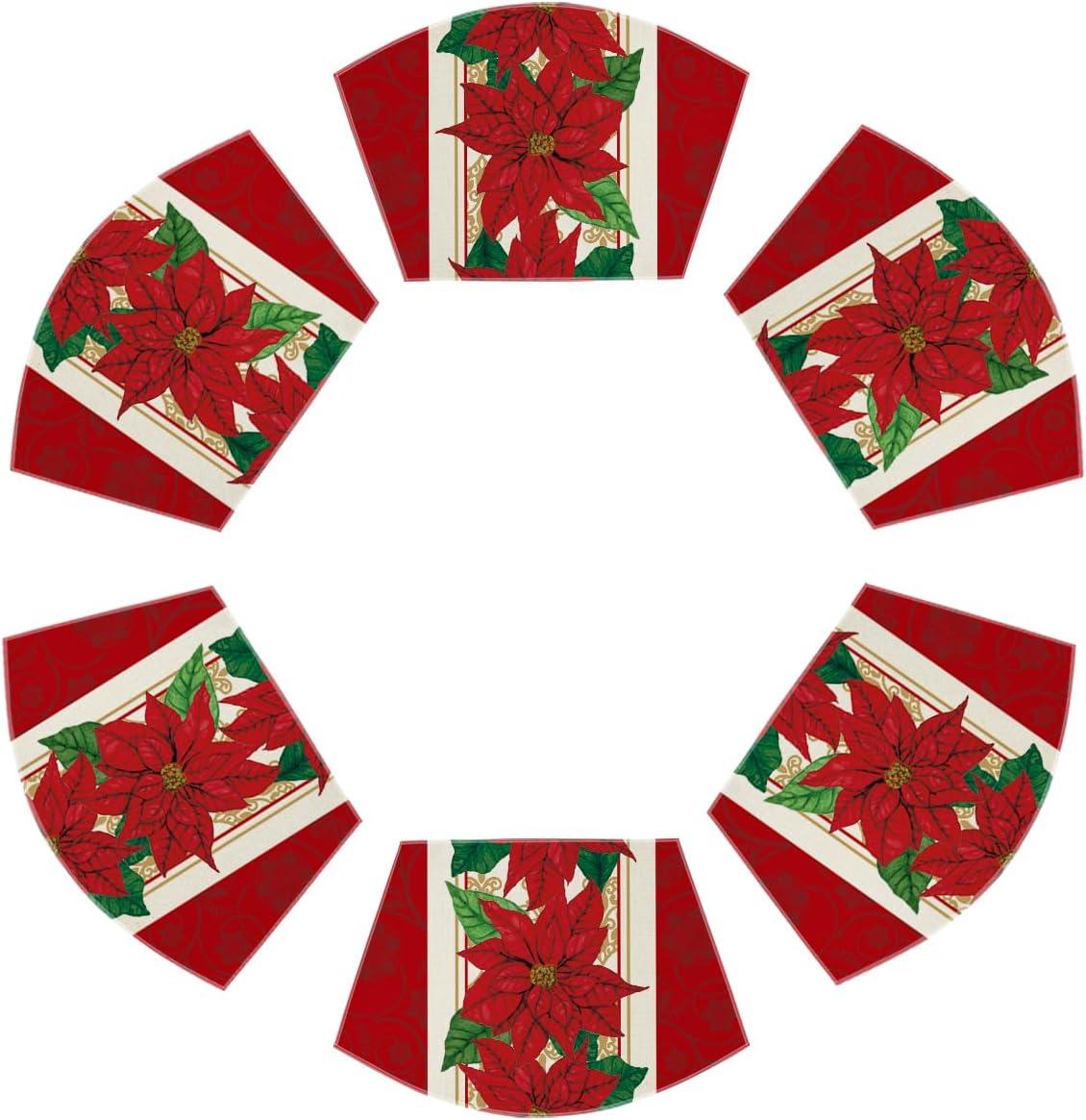 imageArtoid Mode Watercolor Poinsettia Red Christmas Round Placemats Set of 4 15 Inch Winter Xmas Holiday Round Table Mats for Dining DecorationRed