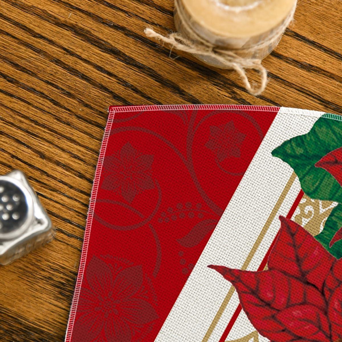 imageArtoid Mode Watercolor Poinsettia Red Christmas Round Placemats Set of 4 15 Inch Winter Xmas Holiday Round Table Mats for Dining DecorationRed