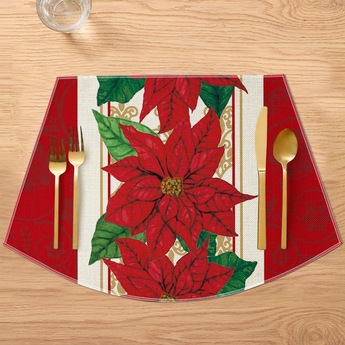 imageArtoid Mode Watercolor Poinsettia Red Christmas Round Placemats Set of 4 15 Inch Winter Xmas Holiday Round Table Mats for Dining DecorationRed