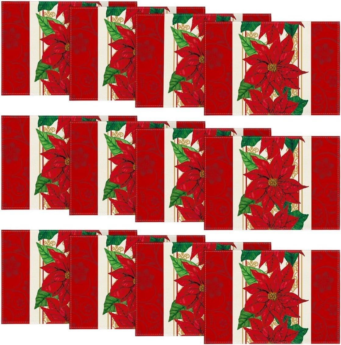 imageArtoid Mode Watercolor Poinsettia Red Christmas Round Placemats Set of 4 15 Inch Winter Xmas Holiday Round Table Mats for Dining DecorationRed