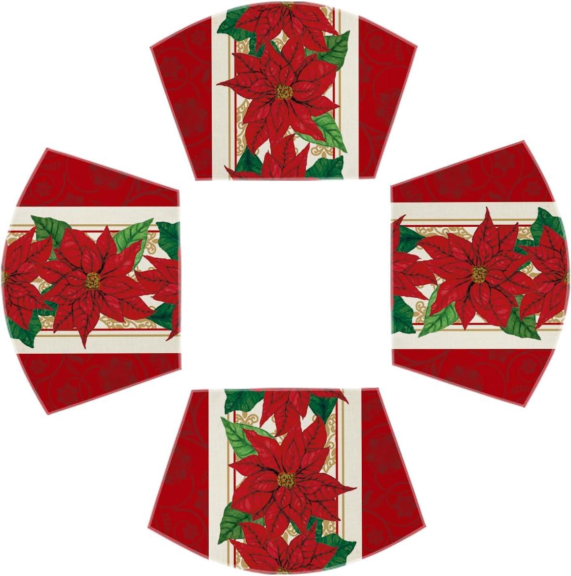 imageArtoid Mode Watercolor Poinsettia Red Christmas Round Placemats Set of 4 15 Inch Winter Xmas Holiday Round Table Mats for Dining DecorationRed