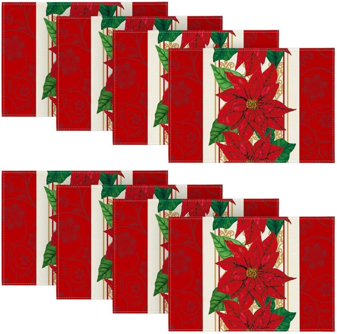 imageArtoid Mode Watercolor Poinsettia Red Christmas Round Placemats Set of 4 15 Inch Winter Xmas Holiday Round Table Mats for Dining DecorationRed