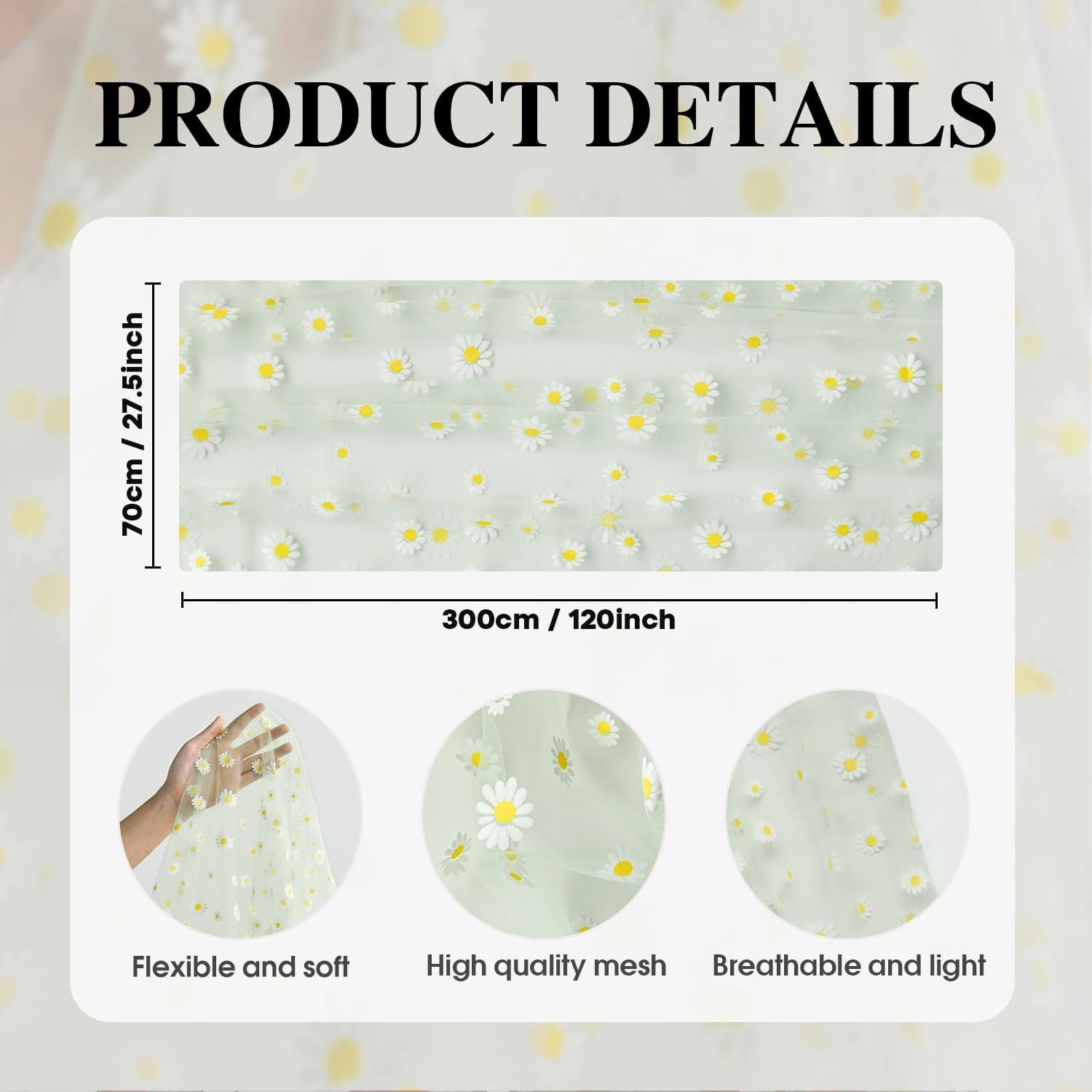 imageArtoid Mode White Daisy Summer Gauze Table Runner 120 Inch 10FT Seasonal Sheer Dining Wedding Holiday Birthday Table Decor for Home PartyGreen