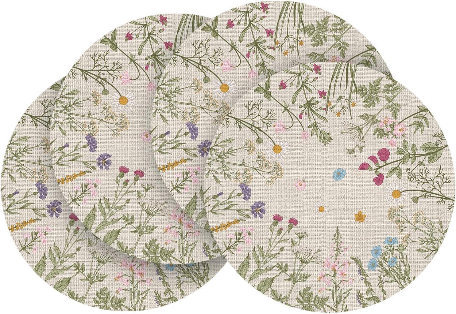 imageArtoid Mode Wildflower Vinyl Placemats Set of 4 Washable NonSlip Plastic PVC Table Mats for Spring Party Kitchen Dining Decor 12x18 InchBeige