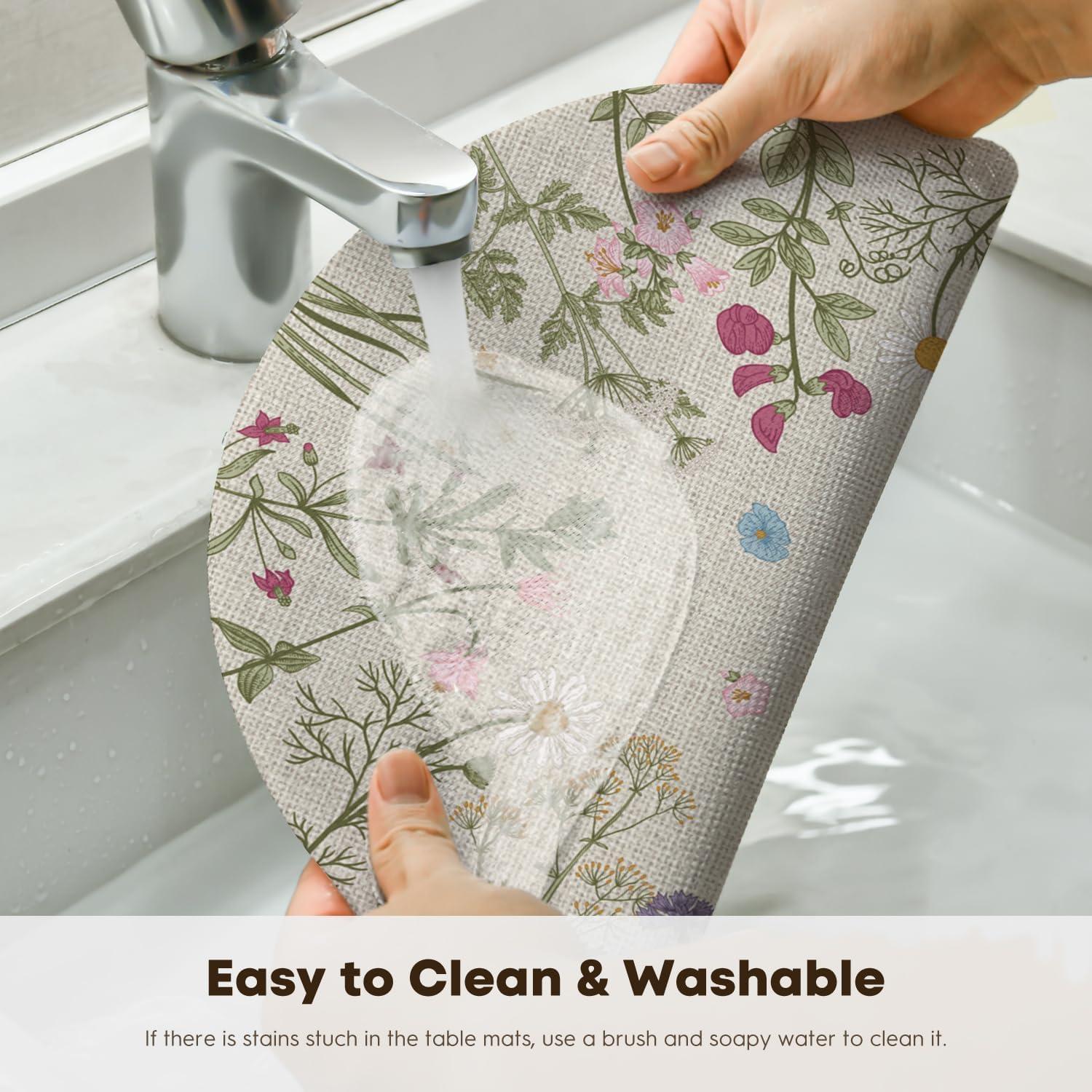 imageArtoid Mode Wildflower Vinyl Placemats Set of 4 Washable NonSlip Plastic PVC Table Mats for Spring Party Kitchen Dining Decor 12x18 InchBeige