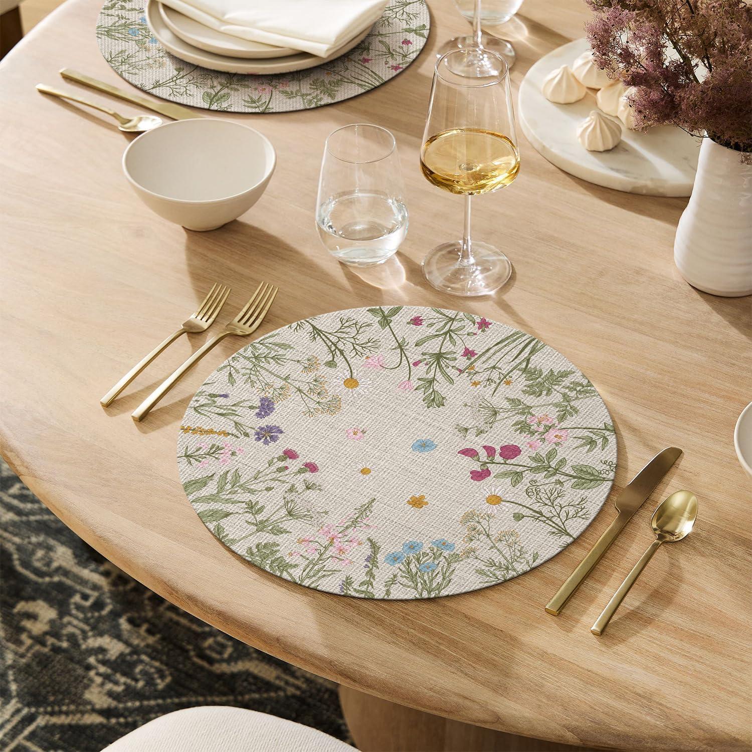 imageArtoid Mode Wildflower Vinyl Placemats Set of 4 Washable NonSlip Plastic PVC Table Mats for Spring Party Kitchen Dining Decor 12x18 InchBeige