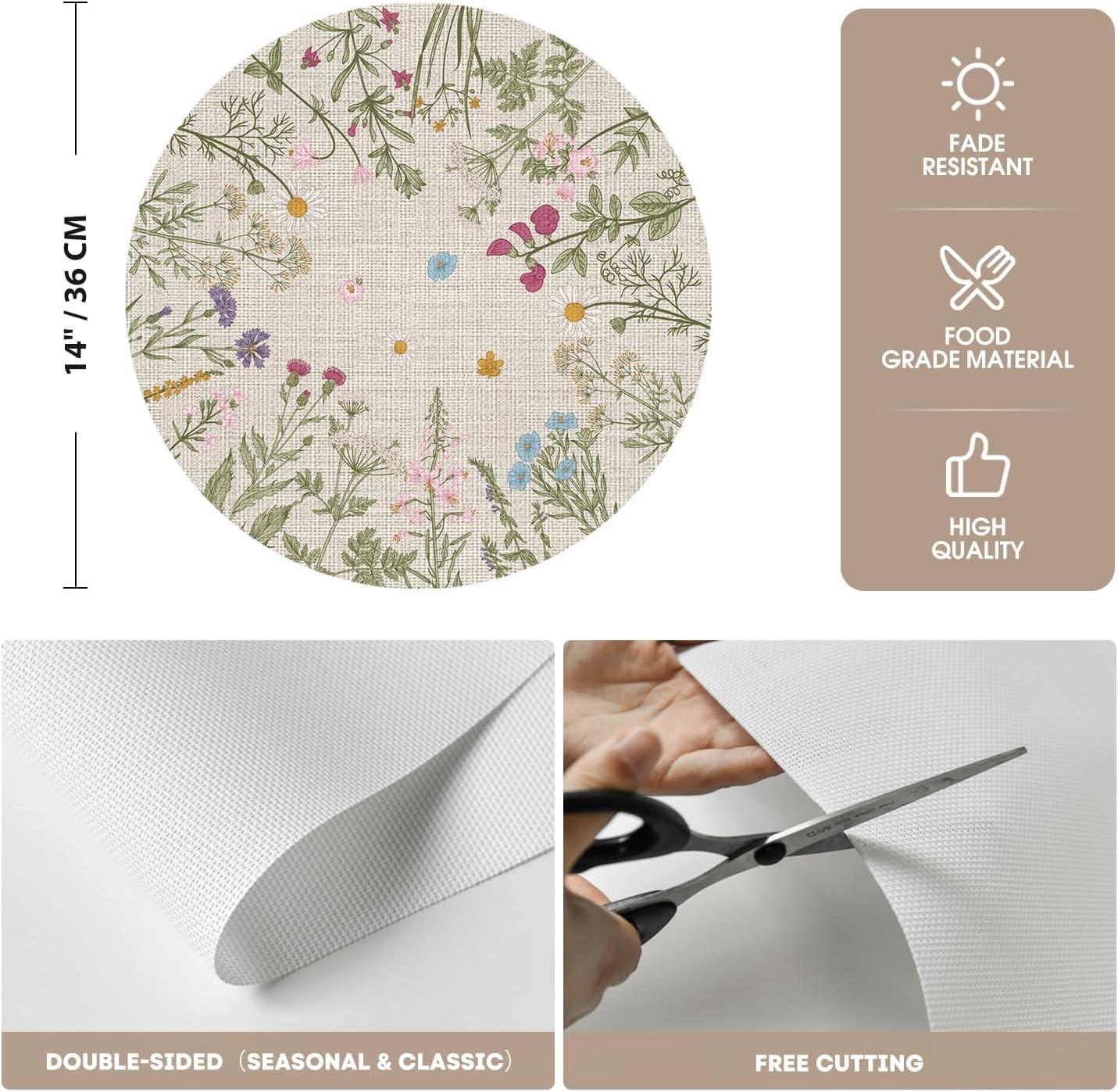imageArtoid Mode Wildflower Vinyl Placemats Set of 4 Washable NonSlip Plastic PVC Table Mats for Spring Party Kitchen Dining Decor 12x18 InchBeige
