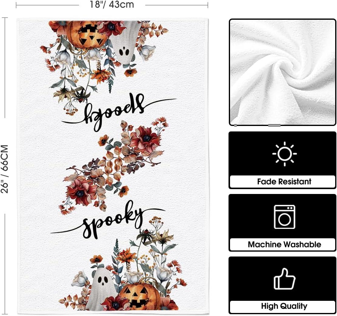imageArtoid Mode Wizard Hat Pumpkin Spooky Ghost Halloween Kitchen Towels Dish Towels 18x26 Inch Farmhouse Bat Flower Decoration Hand Towels Set of 4