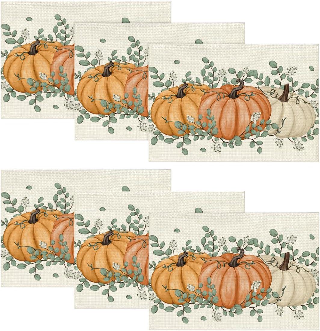 imageArtoid Mode Wood Pumpkins Fall Round Placemats Set of 414 Inch Seasonal Round Place Mats for Party Dining DecorationBeigeOrange