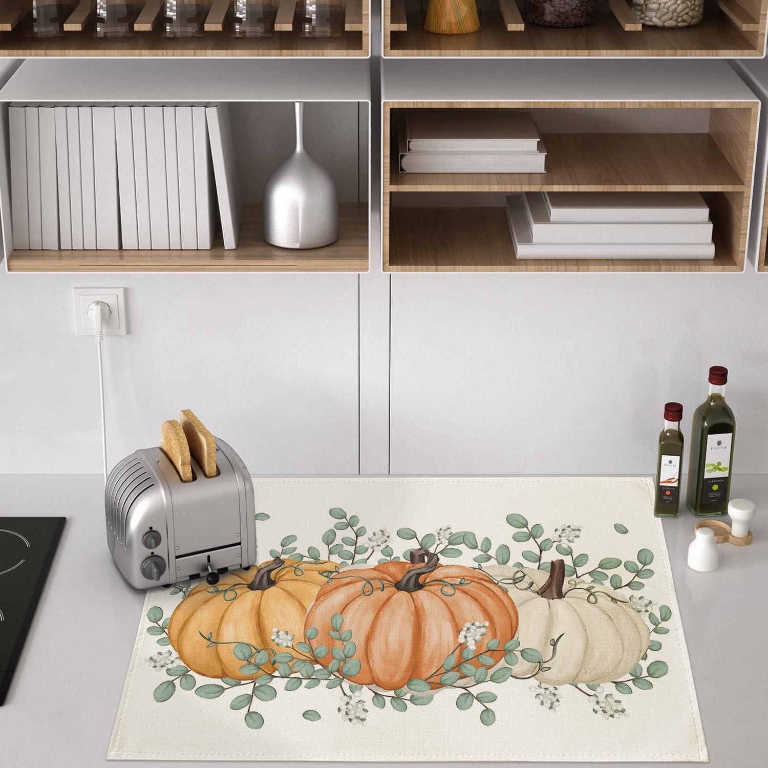 imageArtoid Mode Wood Pumpkins Fall Round Placemats Set of 414 Inch Seasonal Round Place Mats for Party Dining DecorationBeigeOrange