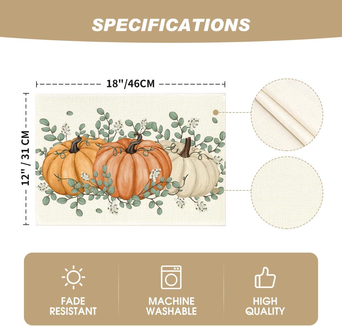 imageArtoid Mode Wood Pumpkins Fall Round Placemats Set of 414 Inch Seasonal Round Place Mats for Party Dining DecorationBeigeOrange