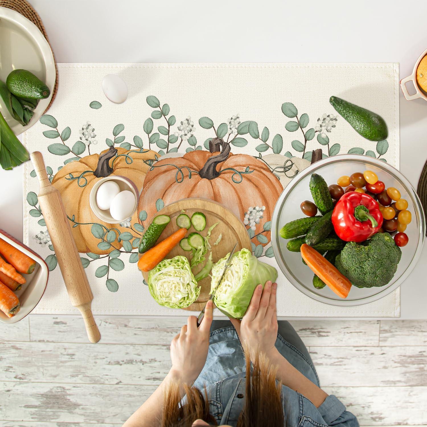 imageArtoid Mode Wood Pumpkins Fall Round Placemats Set of 414 Inch Seasonal Round Place Mats for Party Dining DecorationBeigeOrange