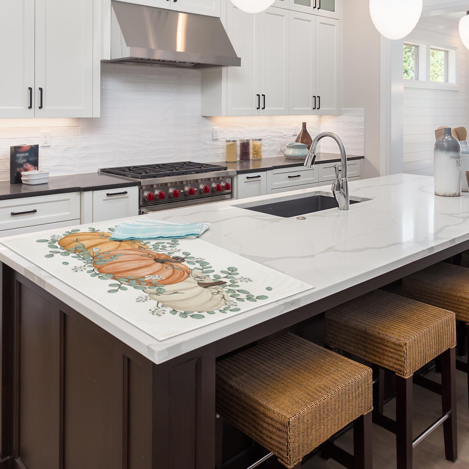 imageArtoid Mode Wood Pumpkins Fall Round Placemats Set of 414 Inch Seasonal Round Place Mats for Party Dining DecorationBeigeOrange