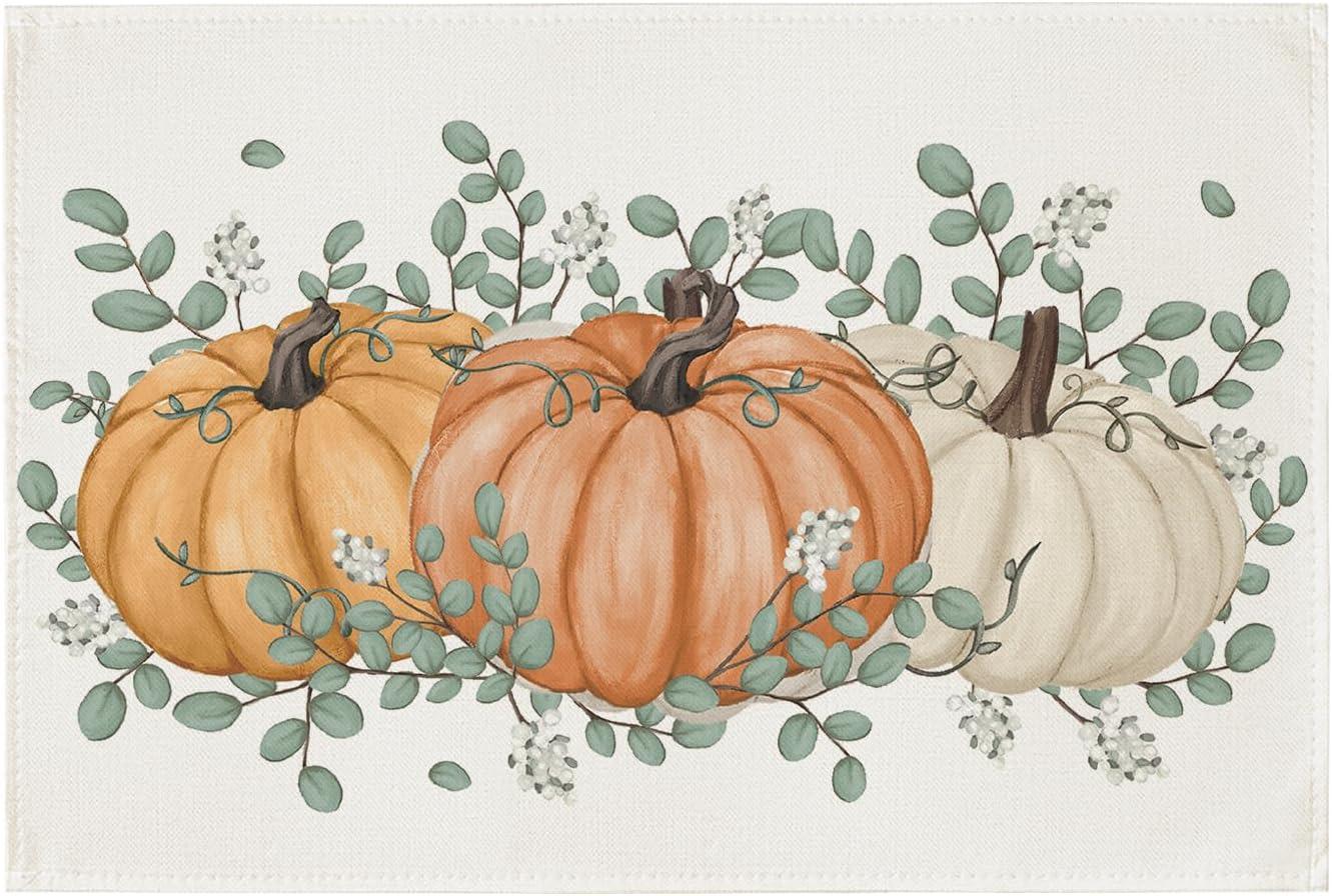 imageArtoid Mode Wood Pumpkins Fall Round Placemats Set of 414 Inch Seasonal Round Place Mats for Party Dining DecorationBeigeOrange