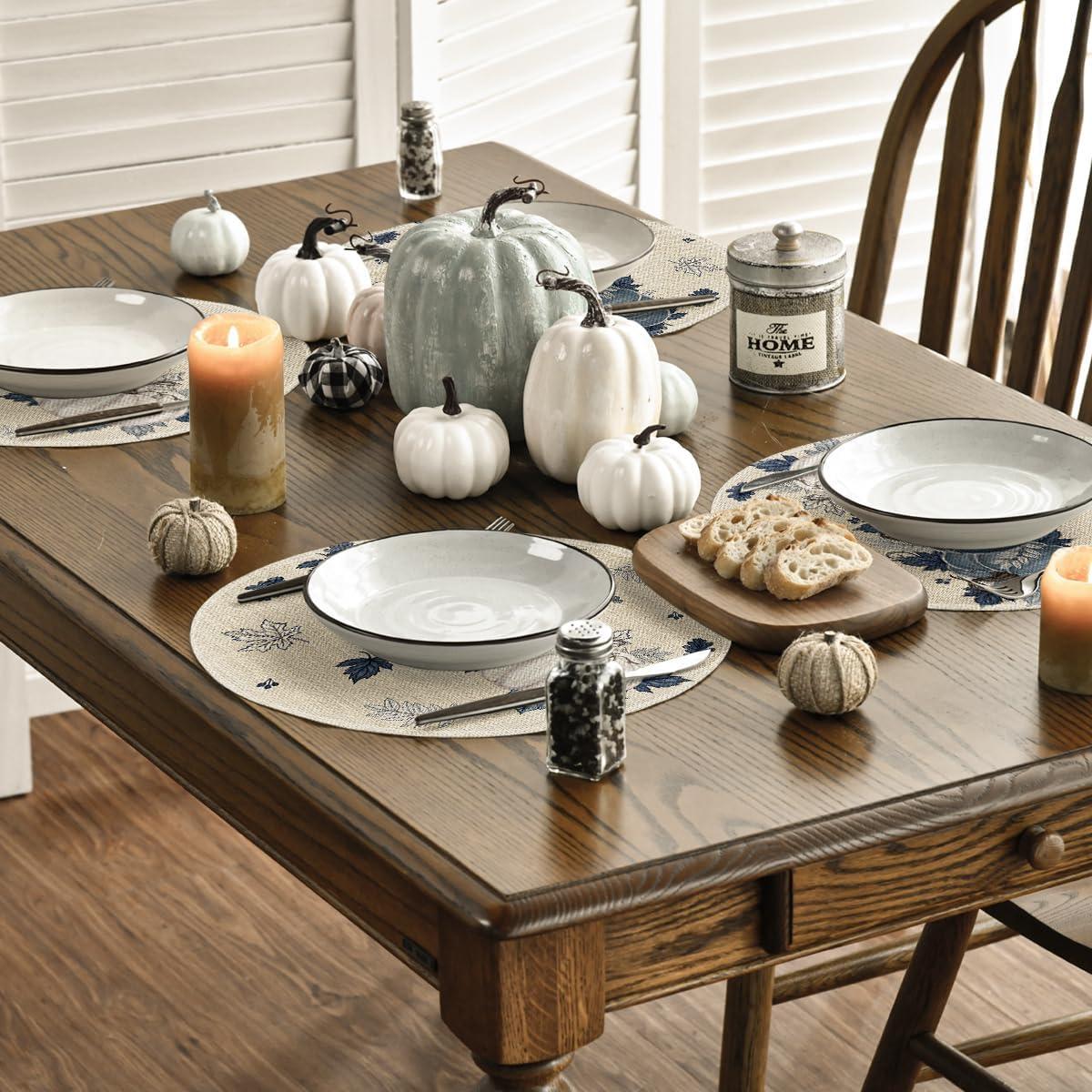 imageArtoid Mode Wood Pumpkins Fall Round Placemats Set of 414 Inch Seasonal Round Place Mats for Party Dining DecorationNavy Blue