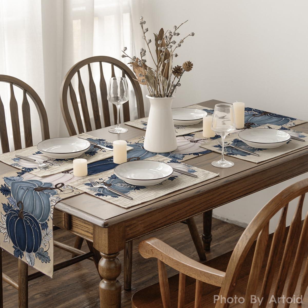 imageArtoid Mode Wood Pumpkins Fall Round Placemats Set of 414 Inch Seasonal Round Place Mats for Party Dining DecorationNavy Blue