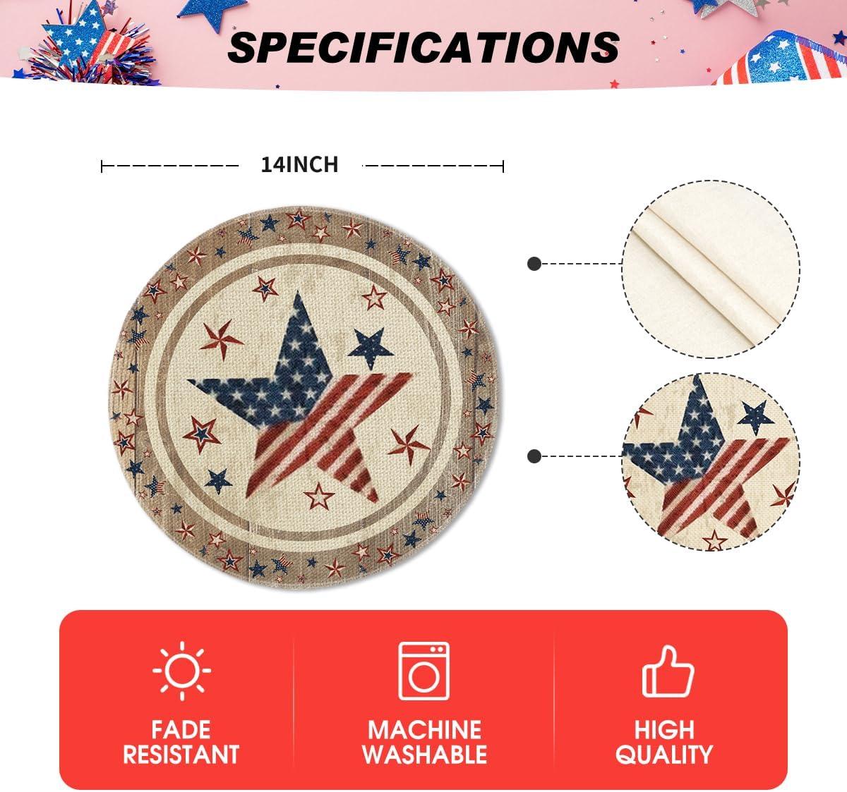 imageArtoid Mode Wood Stars StripShaped 4th of July Round Placemats Set of 414 Inch Patriotic Memorial Day Table Mats for Party Kitchen Dining DecorationWood