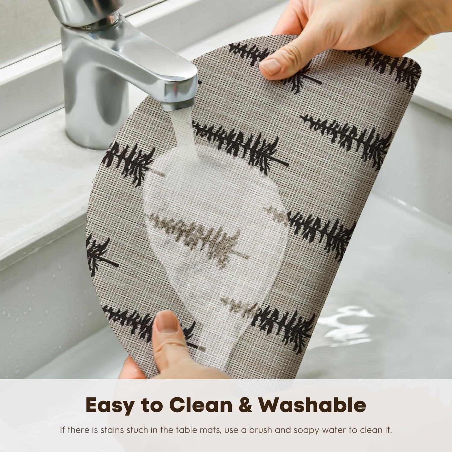 imageArtoid Mode Xmas Tree Christmas Vinyl Placemats Set of 4 12x18 Inch Wipeable Winter PVC Woven Table Mats for Party Kitchen Dining DecorBeige