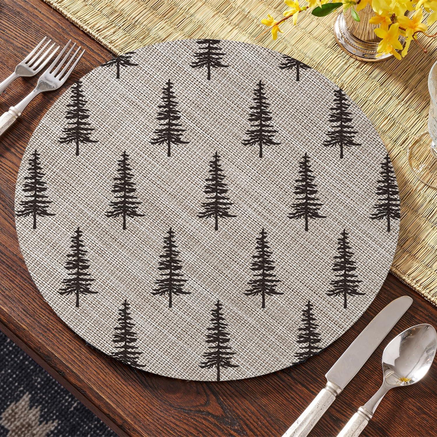imageArtoid Mode Xmas Tree Christmas Vinyl Placemats Set of 4 12x18 Inch Wipeable Winter PVC Woven Table Mats for Party Kitchen Dining DecorBeige