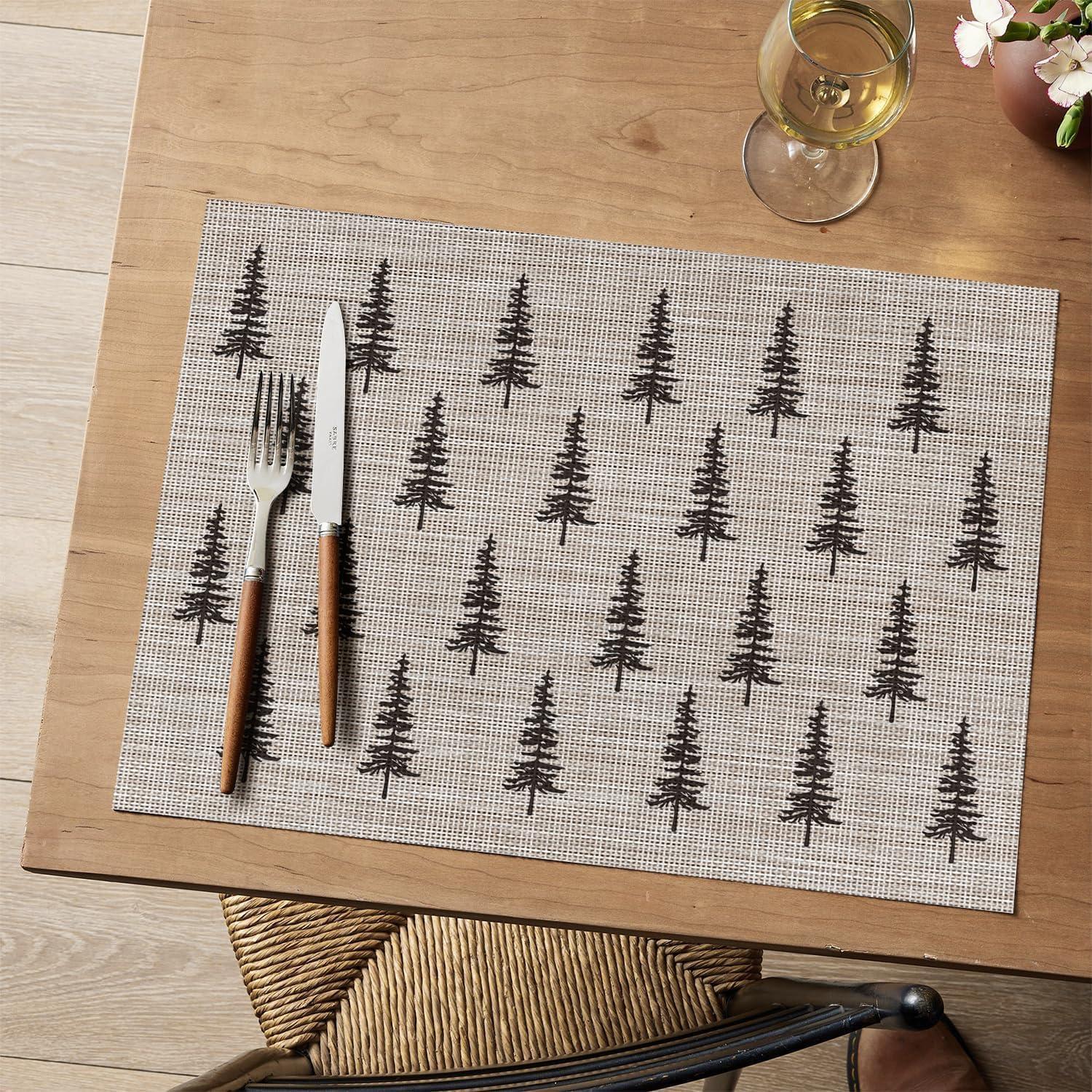 imageArtoid Mode Xmas Tree Christmas Vinyl Placemats Set of 4 12x18 Inch Wipeable Winter PVC Woven Table Mats for Party Kitchen Dining DecorBeige