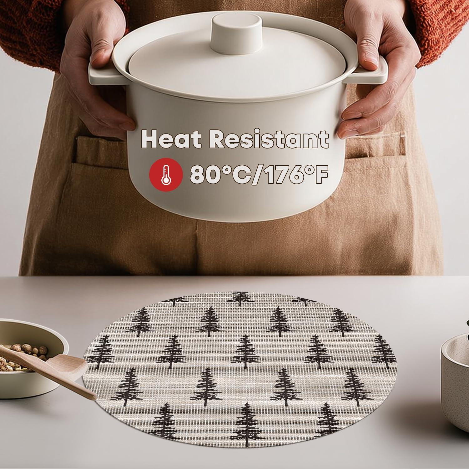 imageArtoid Mode Xmas Tree Christmas Vinyl Placemats Set of 4 12x18 Inch Wipeable Winter PVC Woven Table Mats for Party Kitchen Dining DecorBeige