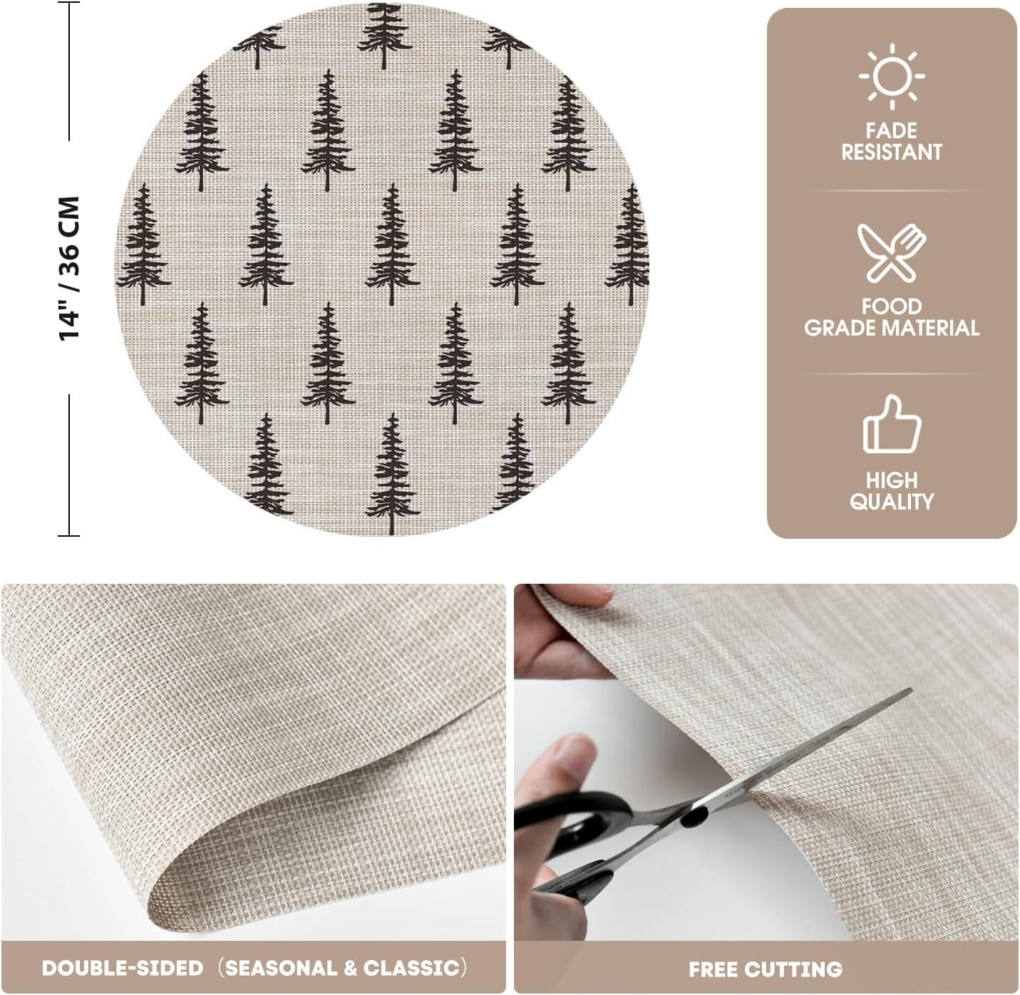 imageArtoid Mode Xmas Tree Christmas Vinyl Placemats Set of 4 12x18 Inch Wipeable Winter PVC Woven Table Mats for Party Kitchen Dining DecorBeige