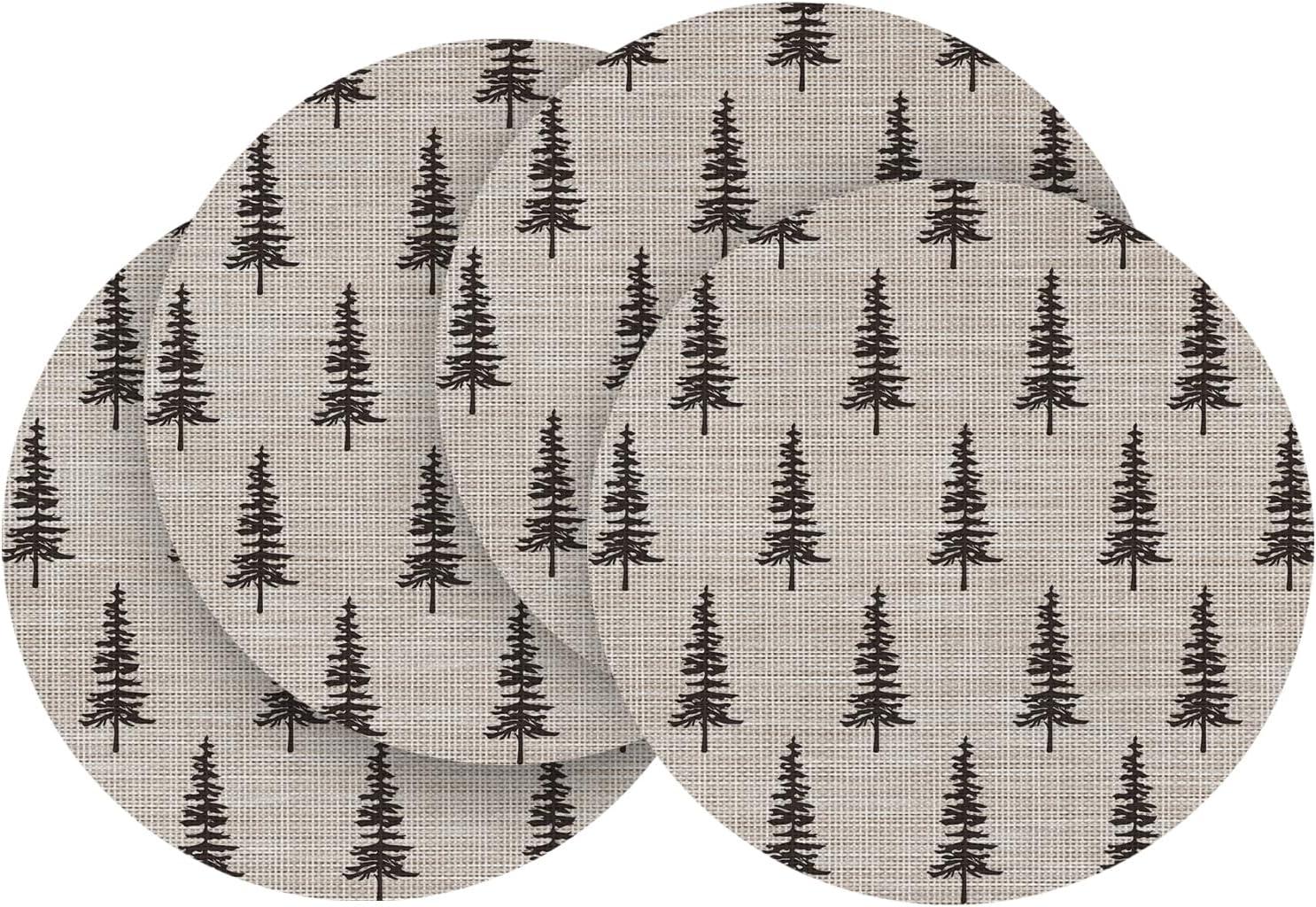 imageArtoid Mode Xmas Tree Christmas Vinyl Placemats Set of 4 12x18 Inch Wipeable Winter PVC Woven Table Mats for Party Kitchen Dining DecorBeige
