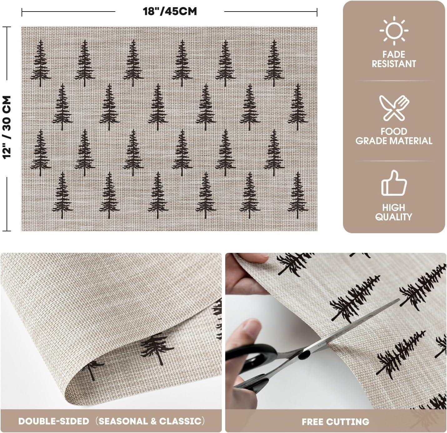 imageArtoid Mode Xmas Tree Christmas Vinyl Placemats Set of 4 12x18 Inch Wipeable Winter PVC Woven Table Mats for Party Kitchen Dining DecorBeige