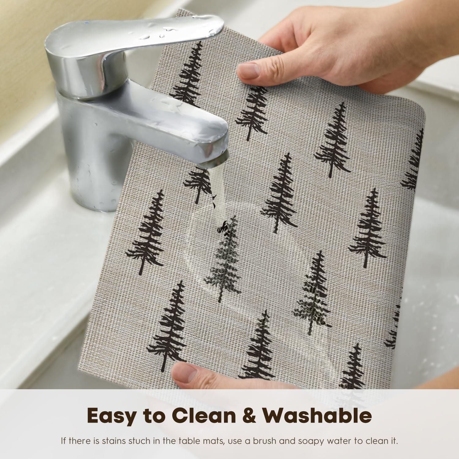 imageArtoid Mode Xmas Tree Christmas Vinyl Placemats Set of 4 12x18 Inch Wipeable Winter PVC Woven Table Mats for Party Kitchen Dining DecorBeige