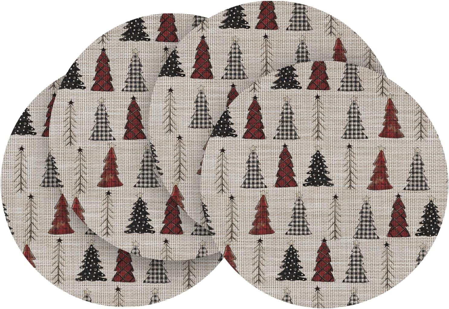 imageArtoid Mode Xmas Tree Christmas Vinyl Placemats Set of 4 12x18 Inch Wipeable Winter PVC Woven Table Mats for Party Kitchen Dining DecorBeigeRed
