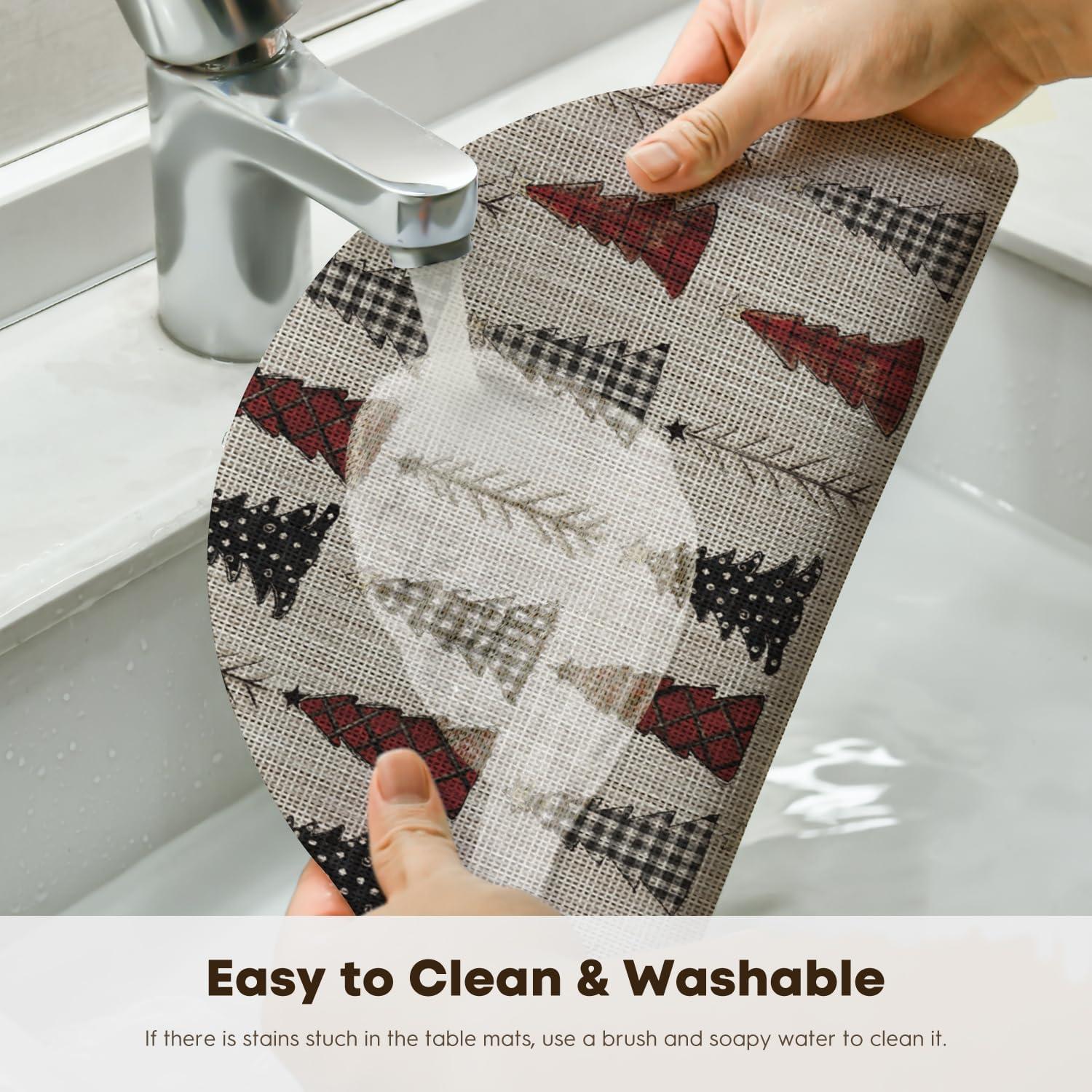 imageArtoid Mode Xmas Tree Christmas Vinyl Placemats Set of 4 12x18 Inch Wipeable Winter PVC Woven Table Mats for Party Kitchen Dining DecorBeigeRed