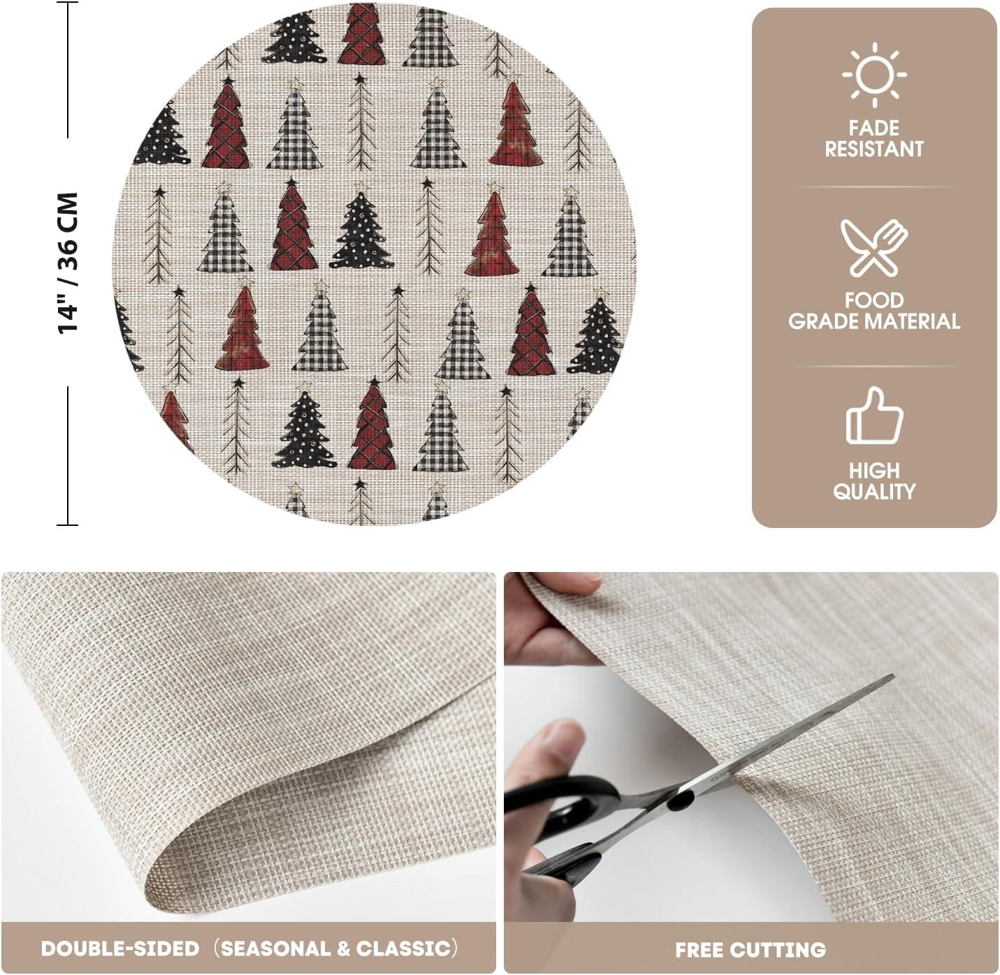 imageArtoid Mode Xmas Tree Christmas Vinyl Placemats Set of 4 12x18 Inch Wipeable Winter PVC Woven Table Mats for Party Kitchen Dining DecorBeigeRed