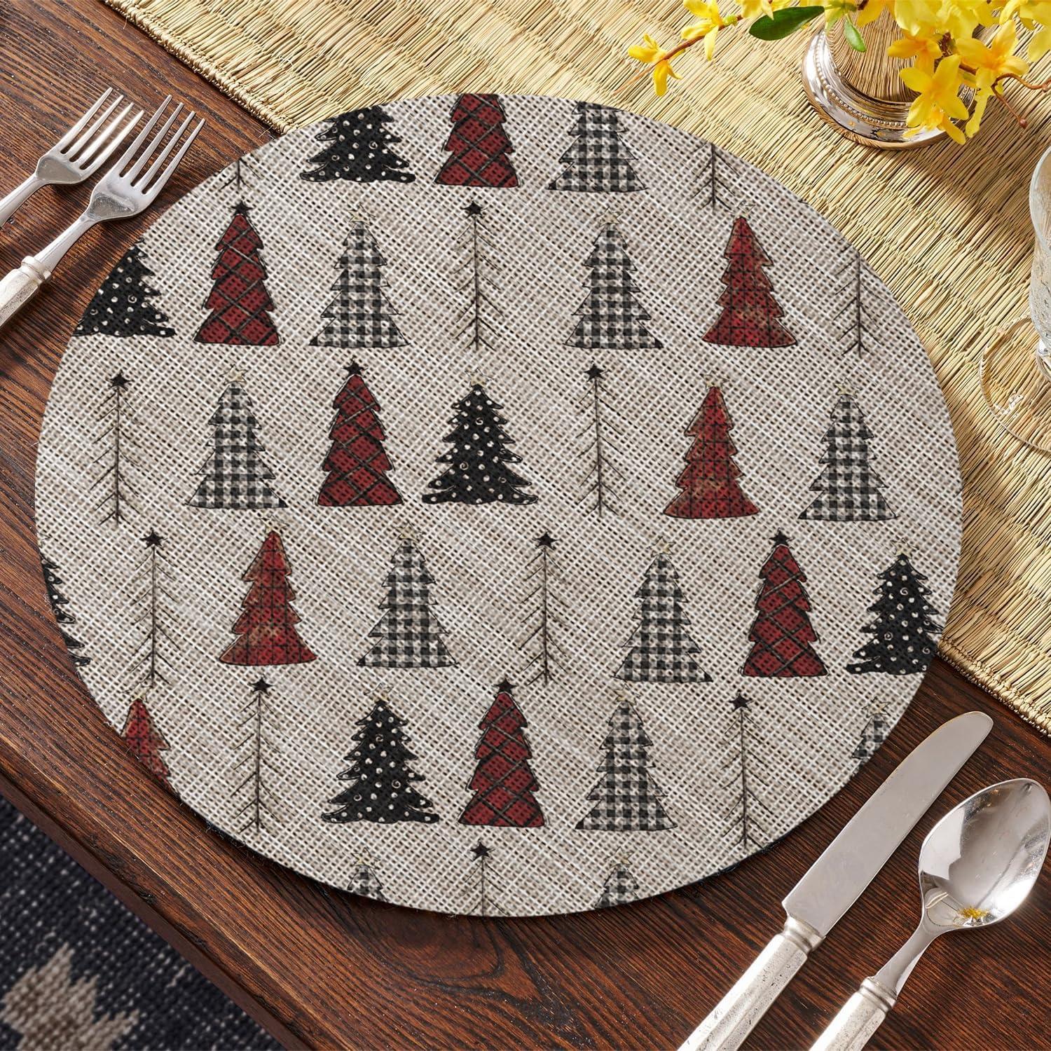 imageArtoid Mode Xmas Tree Christmas Vinyl Placemats Set of 4 12x18 Inch Wipeable Winter PVC Woven Table Mats for Party Kitchen Dining DecorBeigeRed