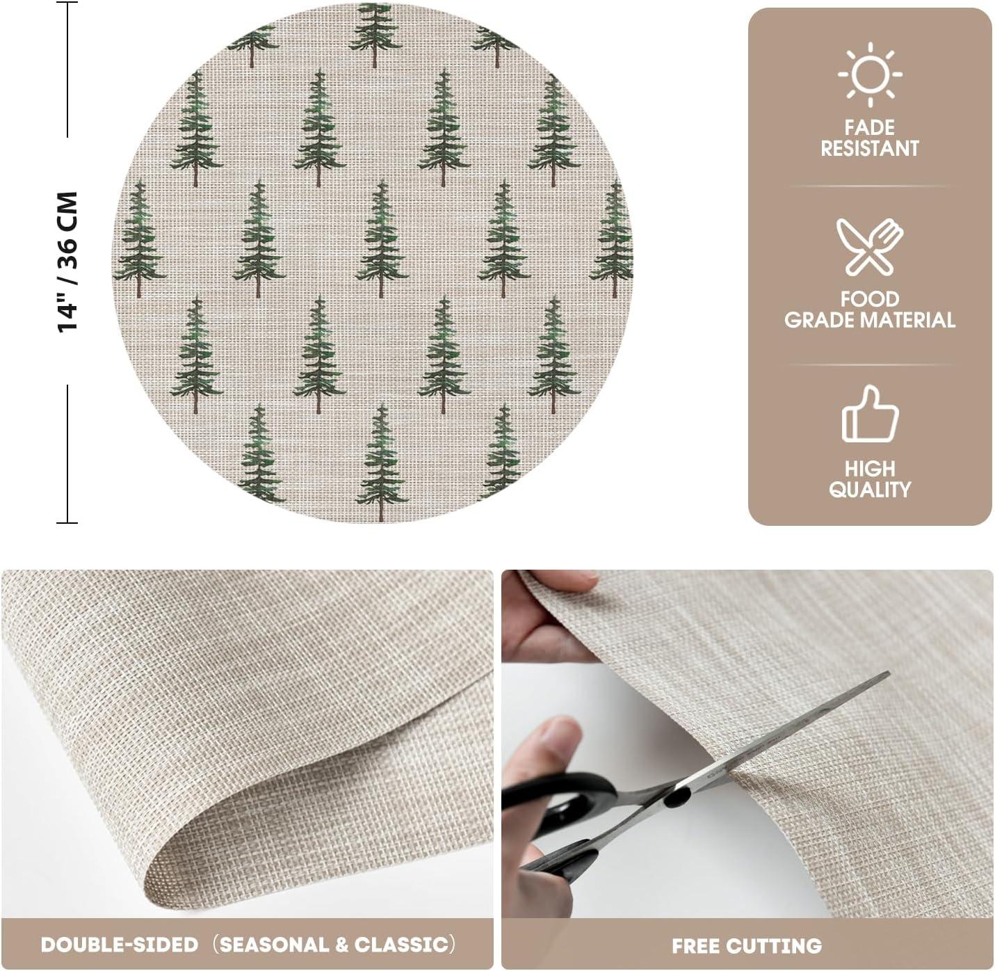 imageArtoid Mode Xmas Tree Christmas Vinyl Placemats Set of 4 12x18 Inch Wipeable Winter PVC Woven Table Mats for Party Kitchen Dining DecorGreen