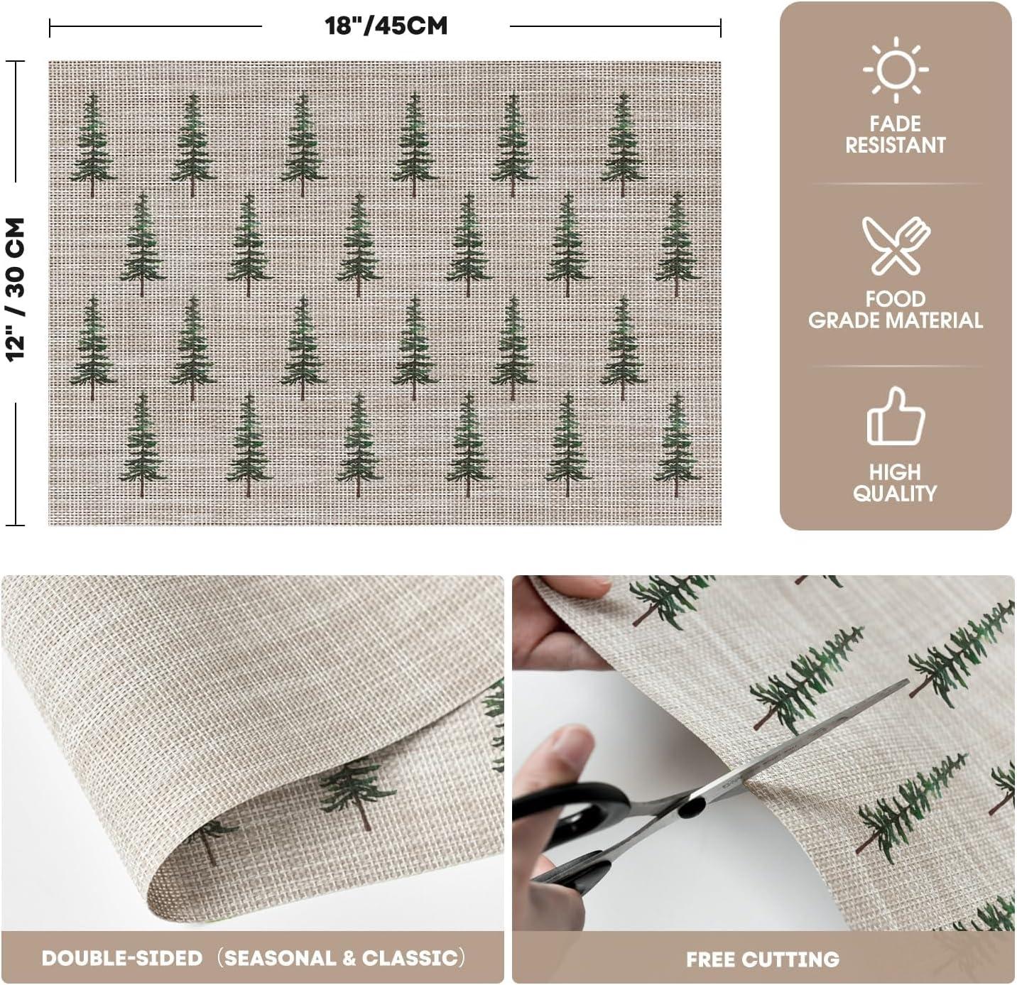 imageArtoid Mode Xmas Tree Christmas Vinyl Placemats Set of 4 12x18 Inch Wipeable Winter PVC Woven Table Mats for Party Kitchen Dining DecorGreen