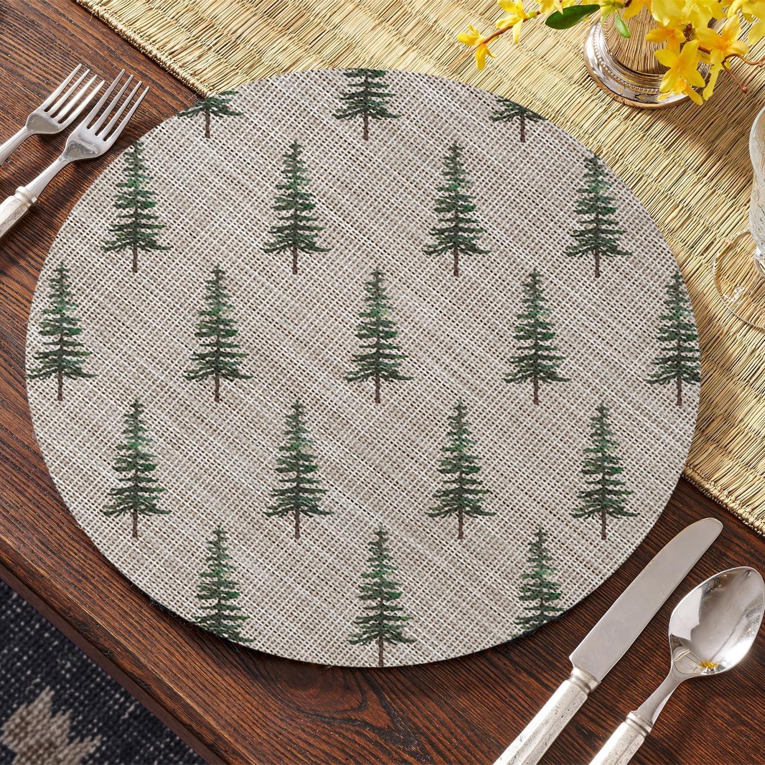 imageArtoid Mode Xmas Tree Christmas Vinyl Placemats Set of 4 12x18 Inch Wipeable Winter PVC Woven Table Mats for Party Kitchen Dining DecorGreen