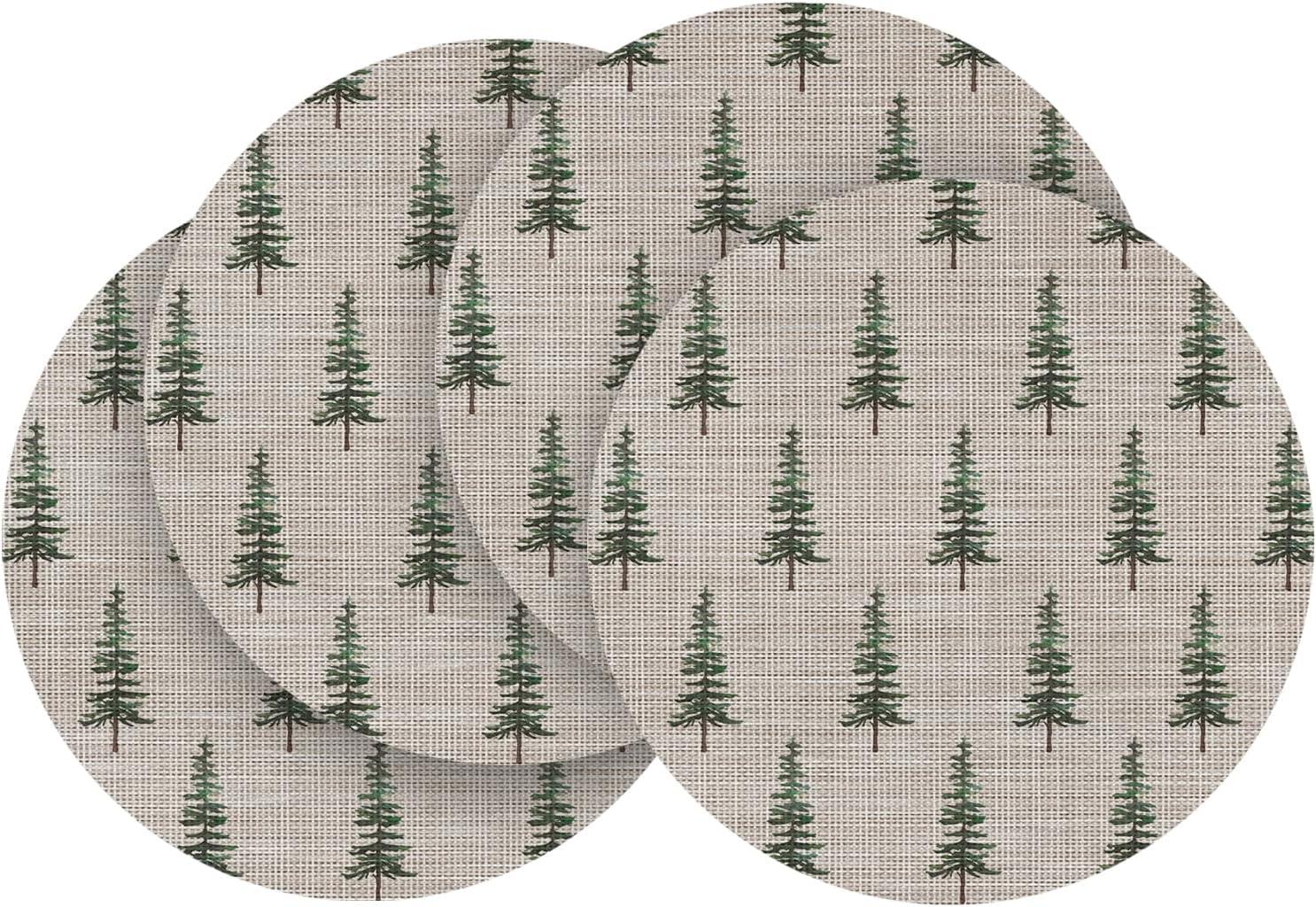 imageArtoid Mode Xmas Tree Christmas Vinyl Placemats Set of 4 12x18 Inch Wipeable Winter PVC Woven Table Mats for Party Kitchen Dining DecorGreen