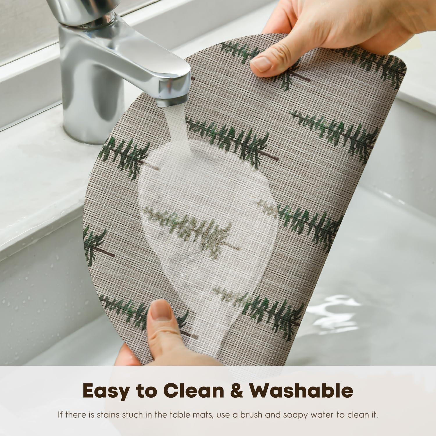 imageArtoid Mode Xmas Tree Christmas Vinyl Placemats Set of 4 12x18 Inch Wipeable Winter PVC Woven Table Mats for Party Kitchen Dining DecorGreen