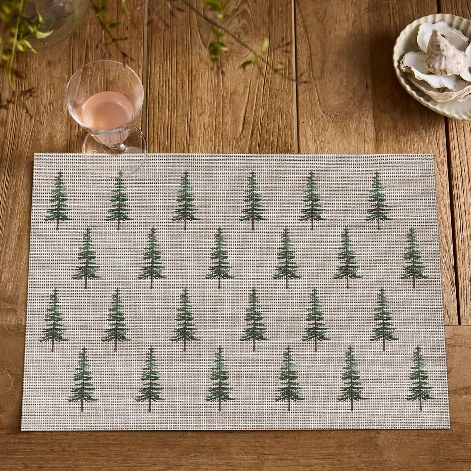 imageArtoid Mode Xmas Tree Christmas Vinyl Placemats Set of 4 12x18 Inch Wipeable Winter PVC Woven Table Mats for Party Kitchen Dining DecorGreen