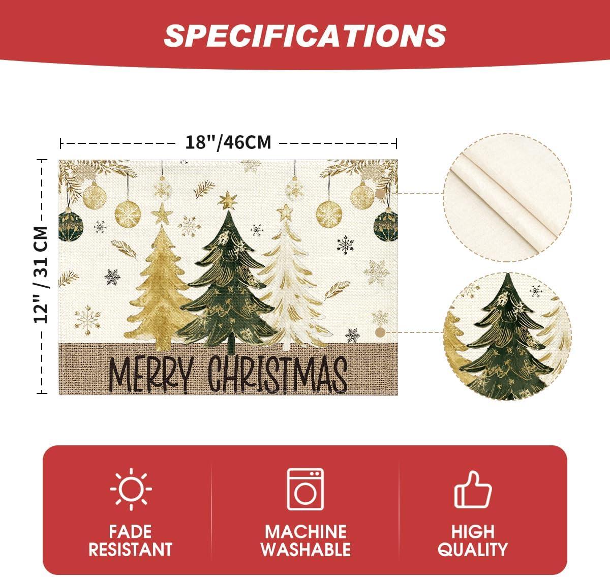 imageArtoid Mode Xmas Trees Ornament Snowflake Merry Christmas Round Placemats Set of 4 14 Inch Winter Round Table Mats for Dining DecorationBeige