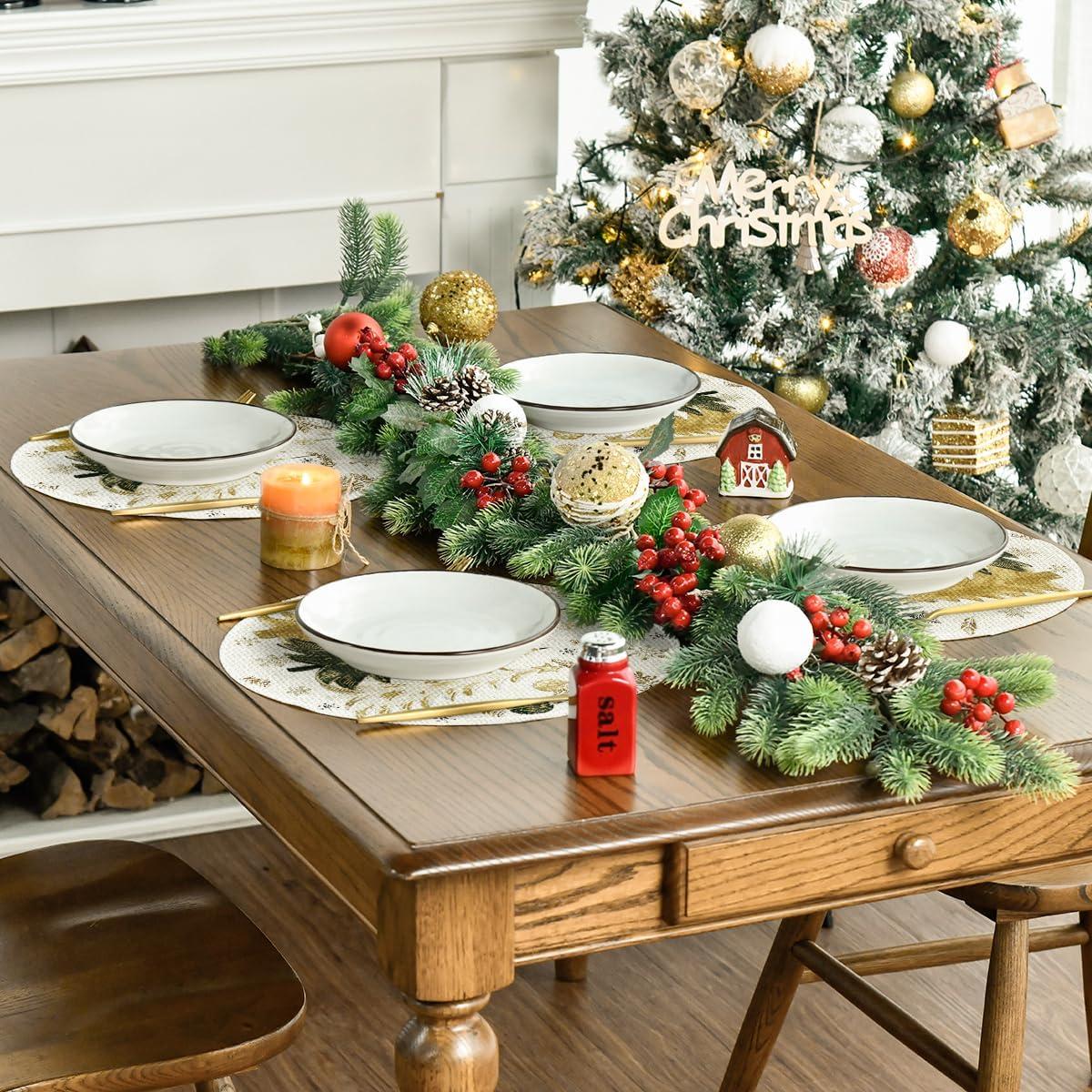 imageArtoid Mode Xmas Trees Ornament Snowflake Merry Christmas Round Placemats Set of 4 14 Inch Winter Round Table Mats for Dining DecorationBeige