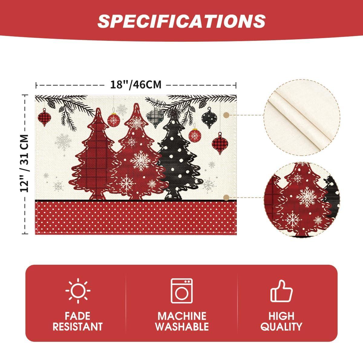 imageArtoid Mode Xmas Trees Ornament Snowflake Merry Christmas Round Placemats Set of 4 14 Inch Winter Round Table Mats for Dining DecorationBeigeRed