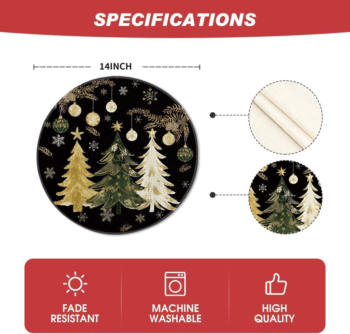 imageArtoid Mode Xmas Trees Ornament Snowflake Merry Christmas Round Placemats Set of 4 14 Inch Winter Round Table Mats for Dining DecorationBlack