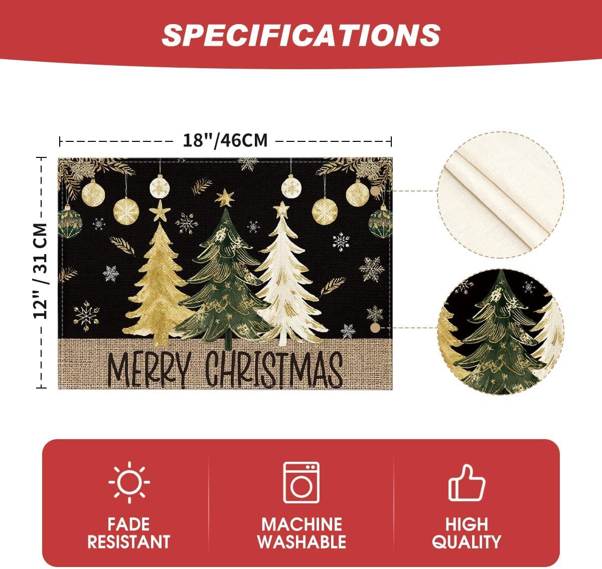 imageArtoid Mode Xmas Trees Ornament Snowflake Merry Christmas Round Placemats Set of 4 14 Inch Winter Round Table Mats for Dining DecorationBlack