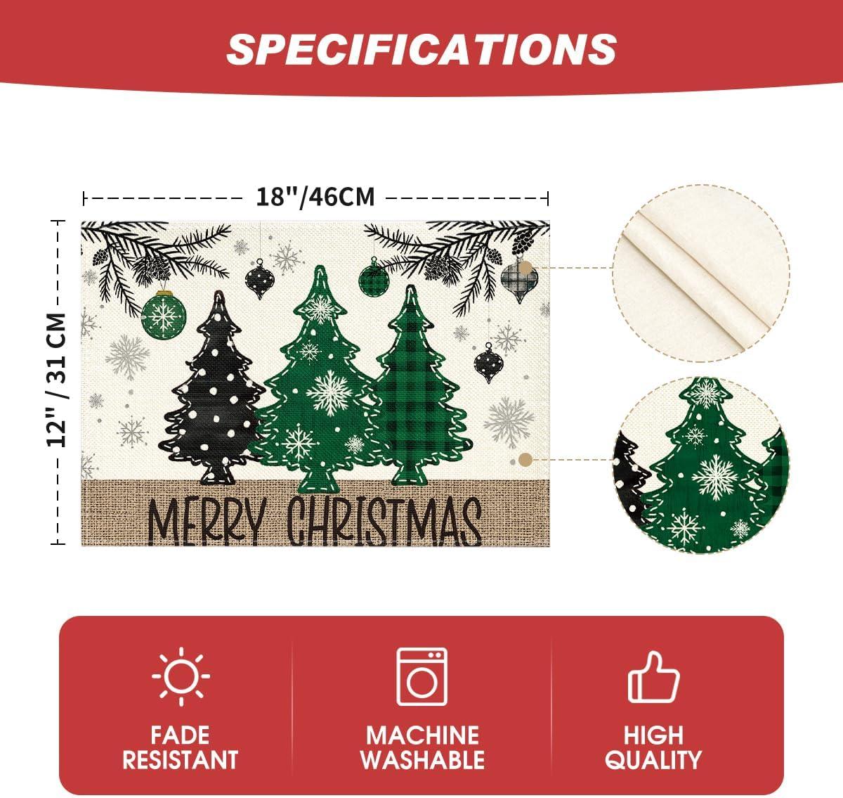 imageArtoid Mode Xmas Trees Ornament Snowflake Merry Christmas Round Placemats Set of 4 14 Inch Winter Round Table Mats for Dining DecorationGreen