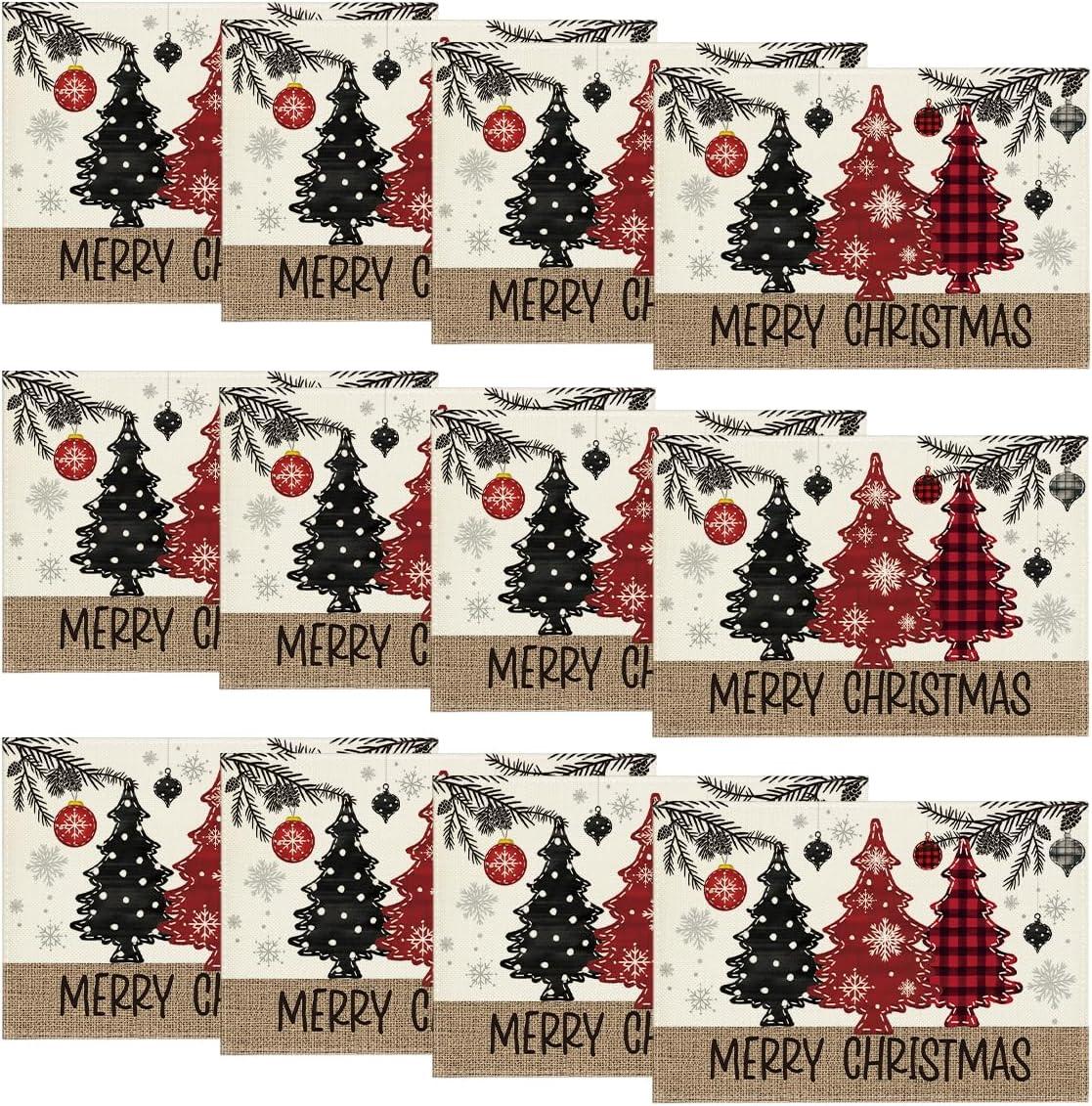 imageArtoid Mode Xmas Trees Ornament Snowflake Merry Christmas Round Placemats Set of 4 14 Inch Winter Round Table Mats for Dining DecorationRedBeige