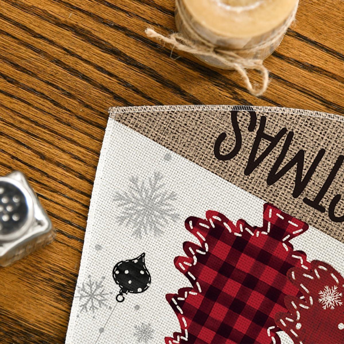 imageArtoid Mode Xmas Trees Ornament Snowflake Merry Christmas Round Placemats Set of 4 14 Inch Winter Round Table Mats for Dining DecorationRedBeige