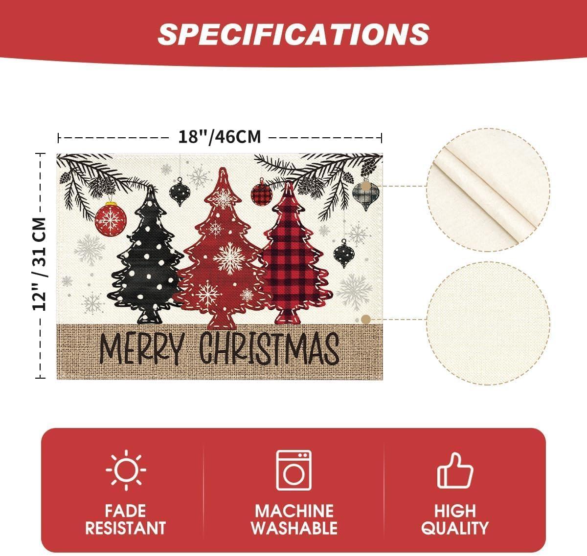 imageArtoid Mode Xmas Trees Ornament Snowflake Merry Christmas Round Placemats Set of 4 14 Inch Winter Round Table Mats for Dining DecorationRedBeige